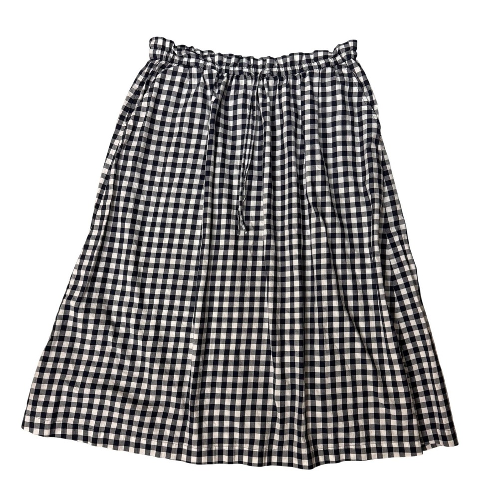 J.Crew Navy Blue White Gingham Cotton Midi Skirt Elastic Paperbag Waist Large